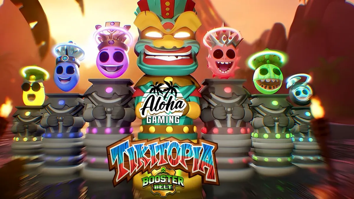 Totem Tiki vibrante e frutas tropicais no slot Tikitopia BoosterBelt