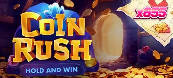 Interface vibrante e moderna do jogo Coin Rush com moedas douradas e elementos de interface intuitivos.